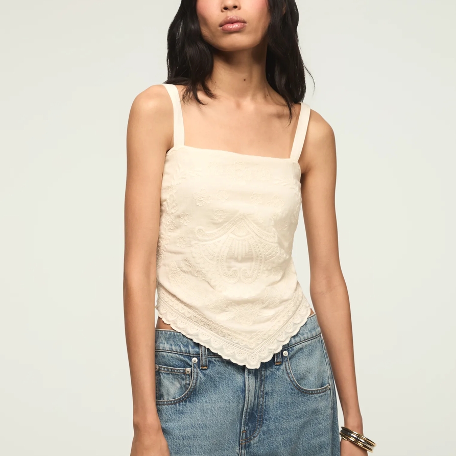 Lucky Brand Festival Handkerchief Cami Top - Women's Clothing Cami Camisoles Tank Top in Cream, Size 2XL