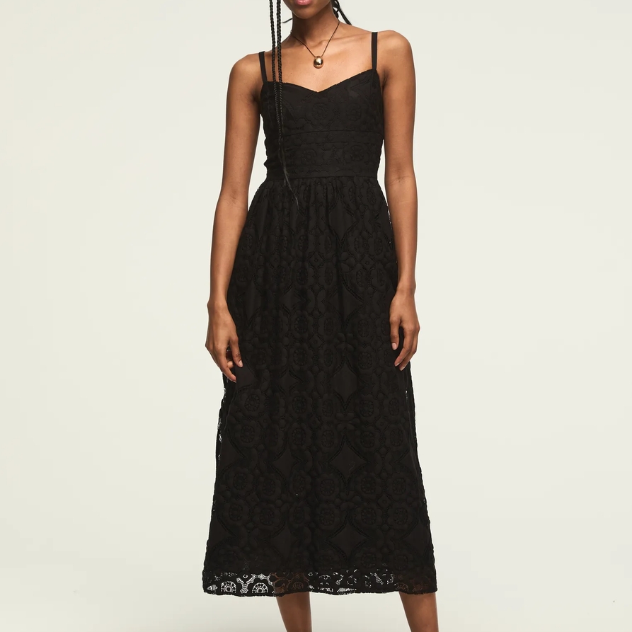 Lucky Brand Drop Waist Ballet Midi Dress - Women's Clothing Dresses Shirt Midi Dress in #001 Black, Size 2XL