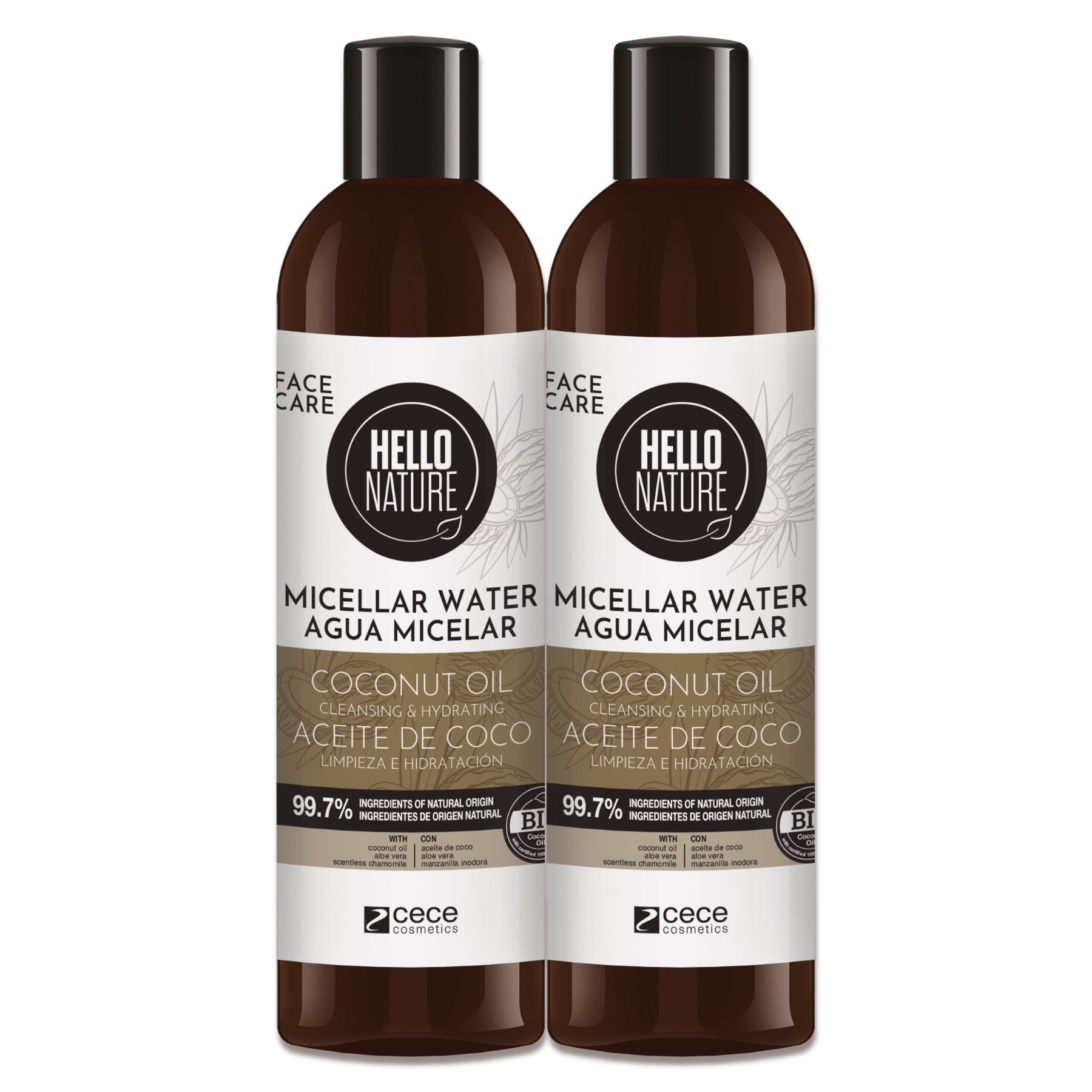 Hello Nature Acqua micellare per la pulizia del viso con olio di cocco