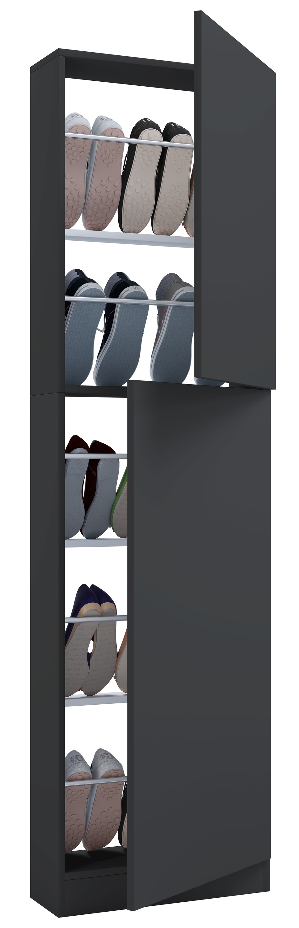 Schuhschrank VCM "Holz Schuhschrank Schuhkommode Fulisa XL", schwarz (anthrazit), B:50cm T:17cm, Obermaterial: 100% Holz Wood., Schränke, Schuhschrank Image