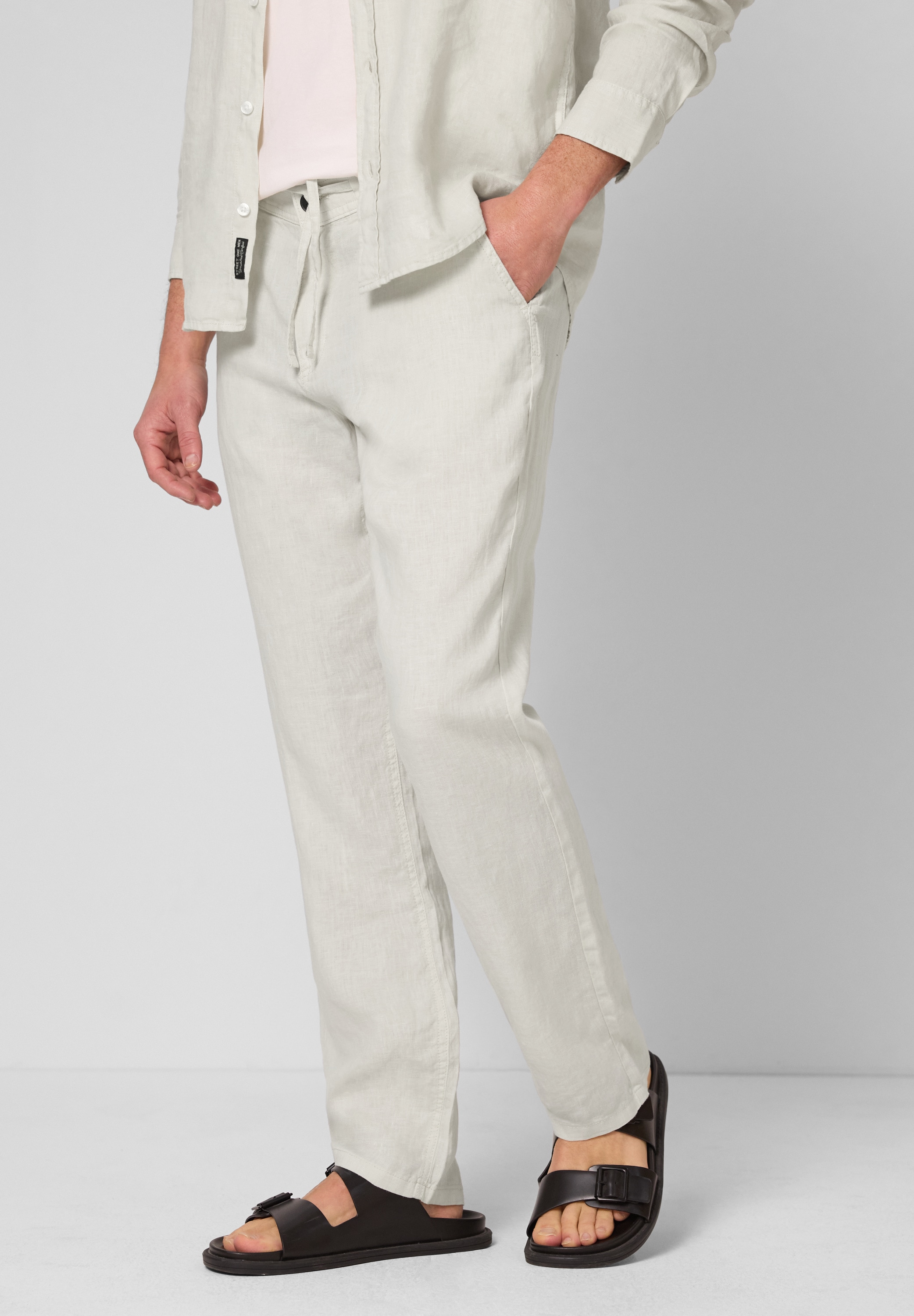 Chinohose STREET ONE MEN, Herren, Gr. 31, Länge 34, bohemian beige, Stoff, 100% Leinen, unifarben, lässig geschnitten lang, Hosen Chinohose, aus Leinen Image