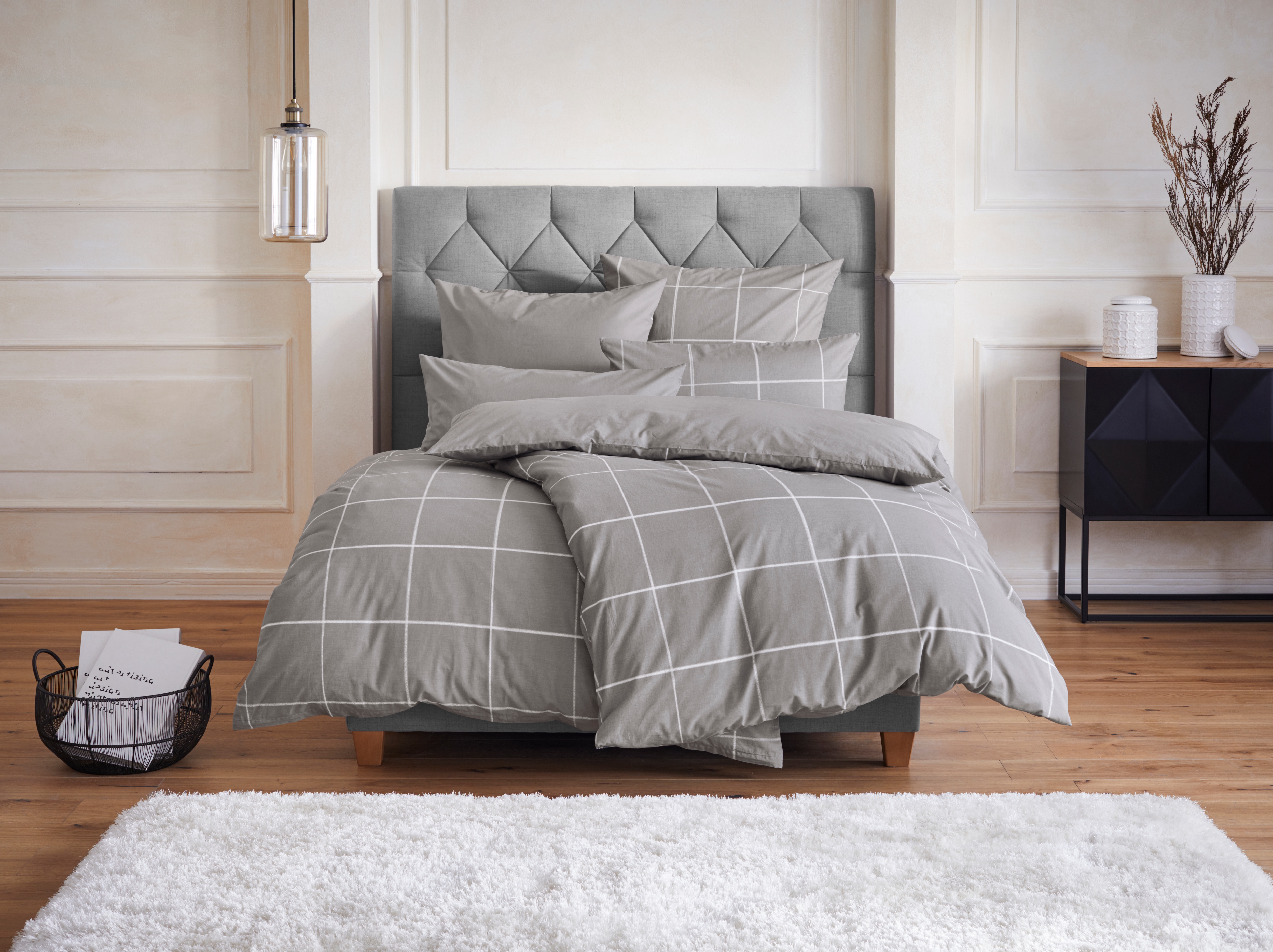 Bettwäsche OTTO HOME "Nature", grau (mittelgrau), B/L: 155cm x 220cm, 1 Stk., 1 Stk., Renforcé, B/L: 80cm x 80cm, 2 Stk., Renforcé, Obermaterial: 100% Baumwolle, Bettwäsche, Bettwäsche, Bettwäsche in unregelmäßigem Karo-Muster Image