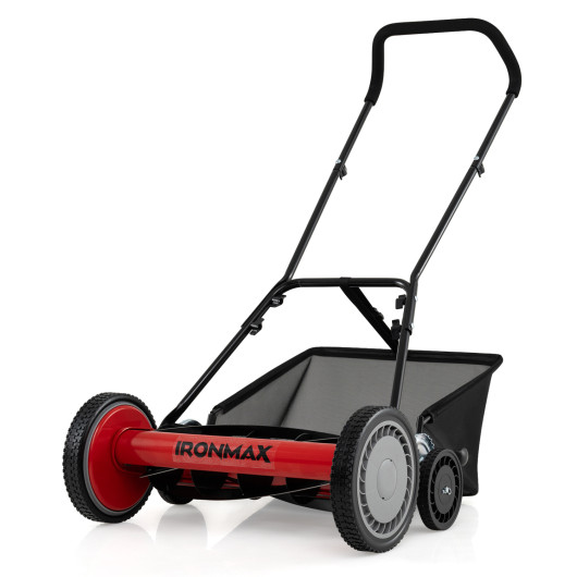 Costway 18 Inch Push Reel Lawn Mower 4-Position Adjustable with Removable Grass Catcher-Red