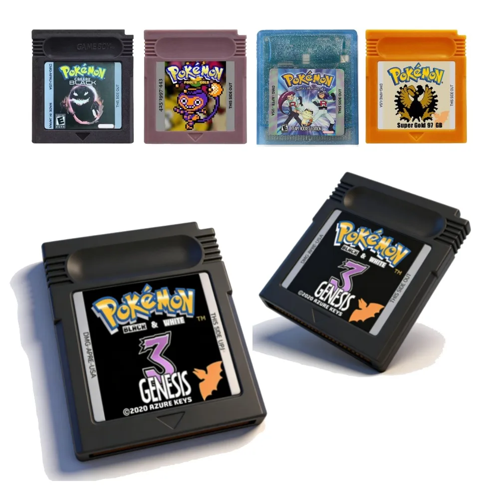 Cartouche de jeu vidéo Pokemon Black White 3 Genesis Creepy Black Fool Gold GBC, cartouche de jeu vidéo 16 bits pour console GB/SP