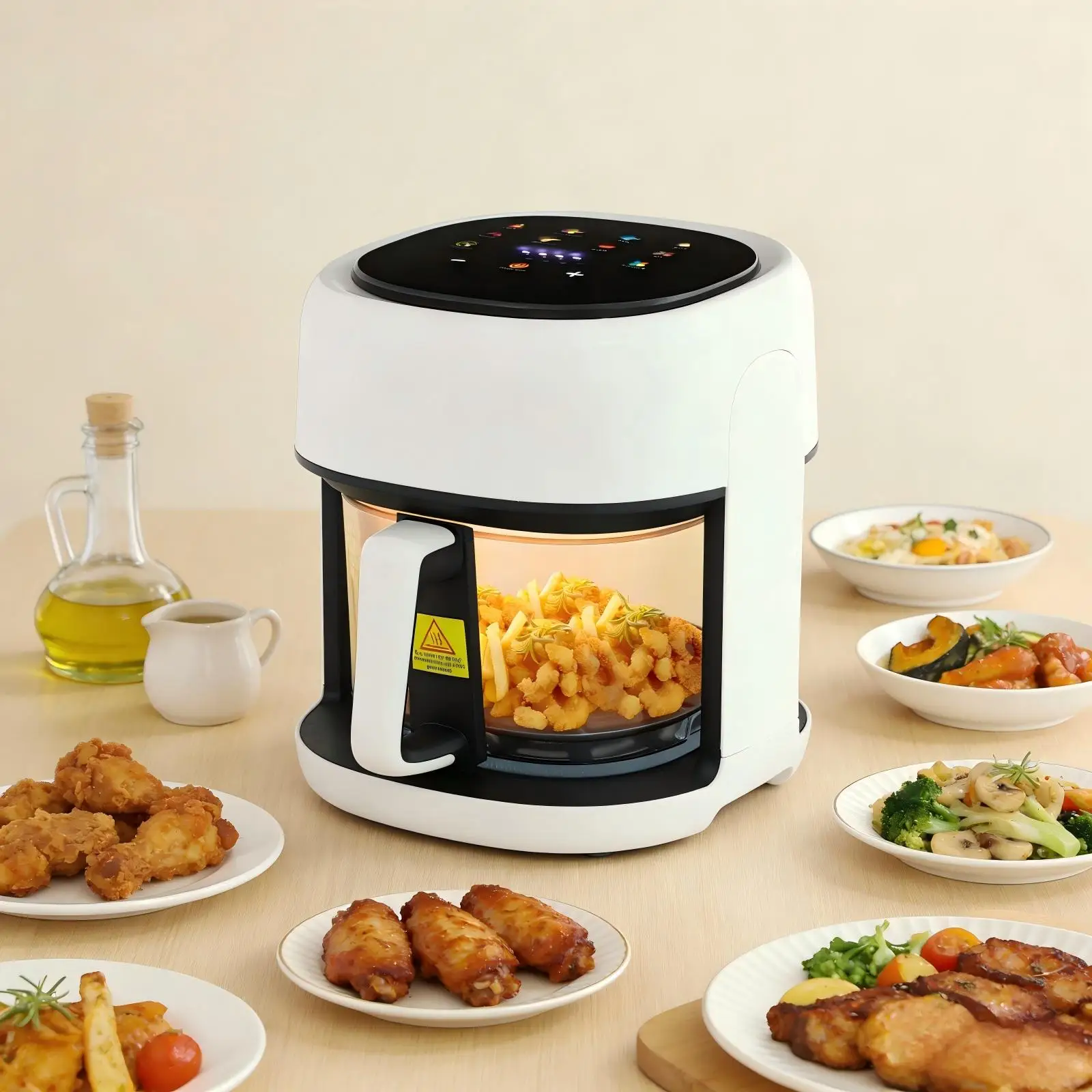 Weiße 1350W EU-Standard 3,3L Heißluftfritteuse mit Sichtfenster 220V 360 ° Sichtbare Heißluftfritteuse, intelligente Heißluftfritteuse zum Frittieren und Backen von Speisen Image