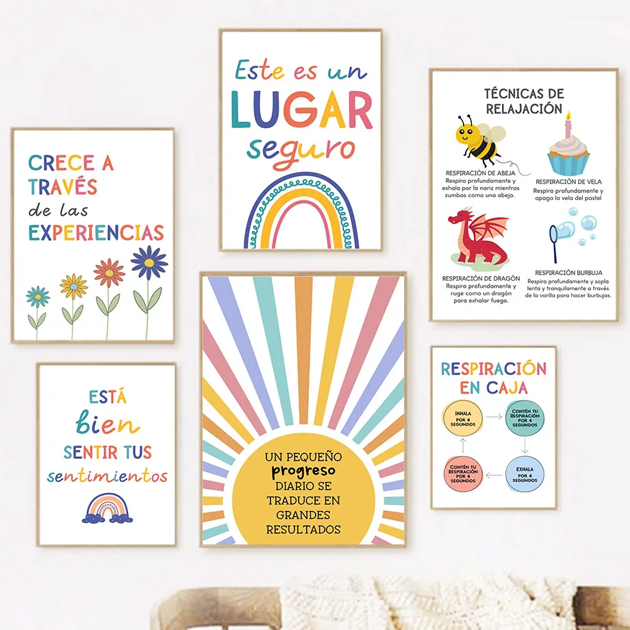 Spanische Bildung Motto Regenbogen Sonnenschein Wand Kunst Leinwand Malerei Nordic Poster Und Drucke Cartoon Bild Baby Kinder Zimmer Dekor