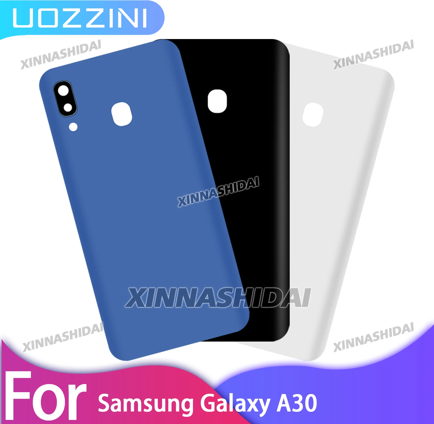 Rückseitige Gehäuseabdeckung für Samsung Galaxy A30, Ersatzteile für die Rückabdeckung mit Kameralinse. Image