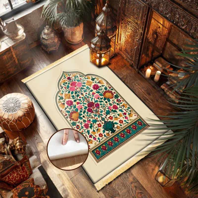 VIKAMA Luxuriöse Gebetsmatte mit Quasten, Faltbare und Maschinenwaschbare Matte für den Innenbereich zur Islamischen Anbetung Image