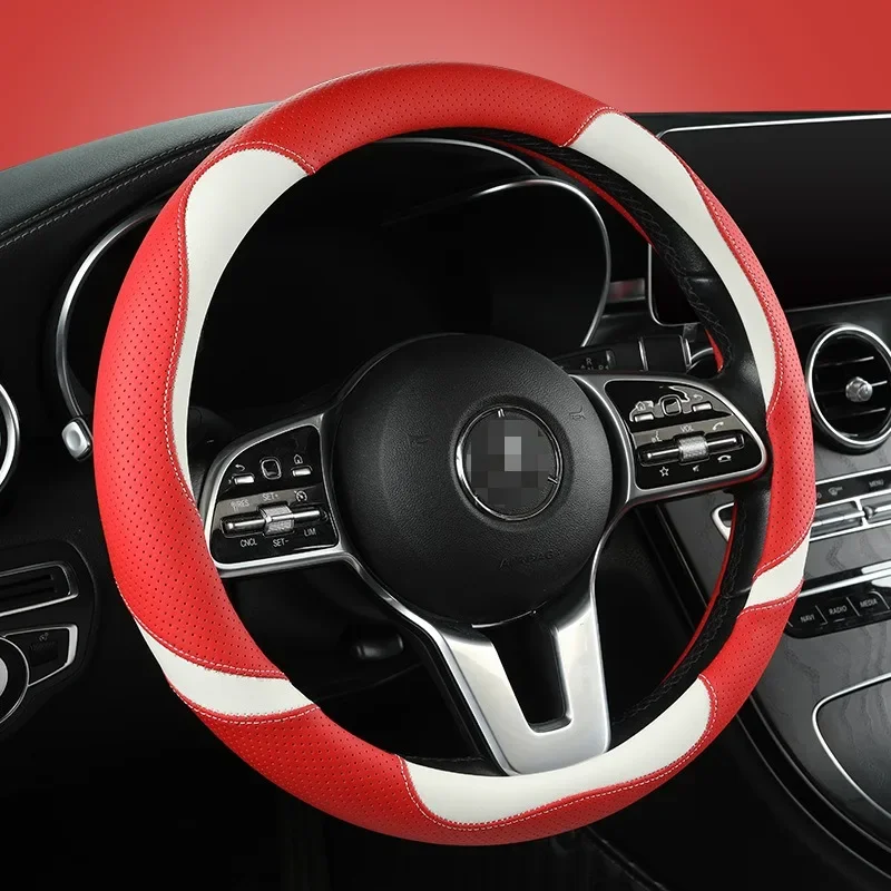 Premium Lenkradbezüge aus Nappaleder, rutschfeste Griffabdeckungen, Autozubehör, Innenausstattung, universelle Auto-Lenkradabdeckung Image