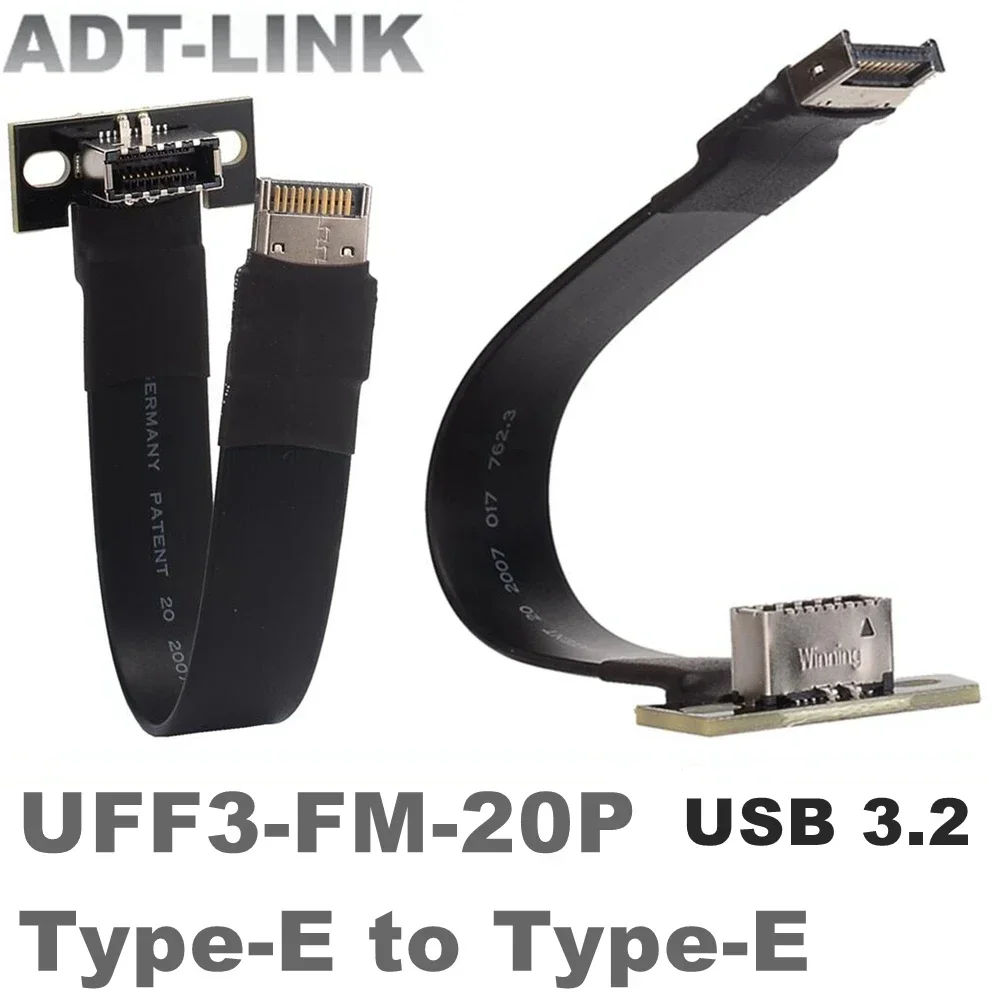ADT Interner USB 3.2 20Pin GEN2 Typ E Stecker auf Typ-E Buchse Adapter Frontplatte Buchse Verlängerung Flachbandkabel mit Schraubenloch Image