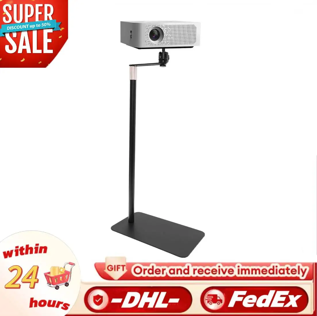 Projektor-Bodenständer mit Verstellbarer Höhe 60-120cm und 360° Drehbarem Ablagefach ° Drehbarer L-förmiger Ständer für Outdoor-Kino, Home-Office, Bühne und Studio Image