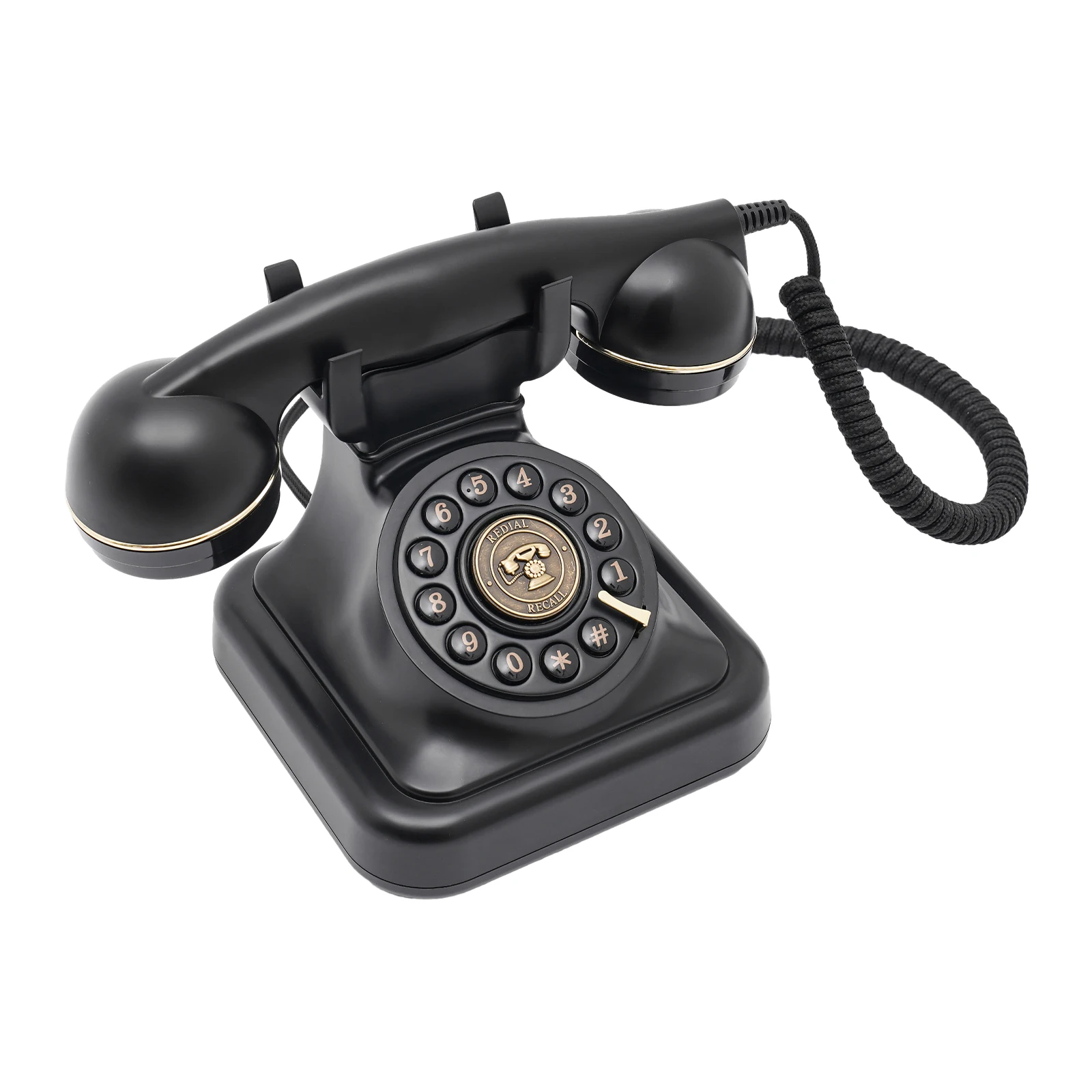 Schwarze Antike Telefone | Dekoratives Vintage-Schnurtelefon mit Anrufbeantworter-, Wähle- und Wahlwiederholungsfunktion