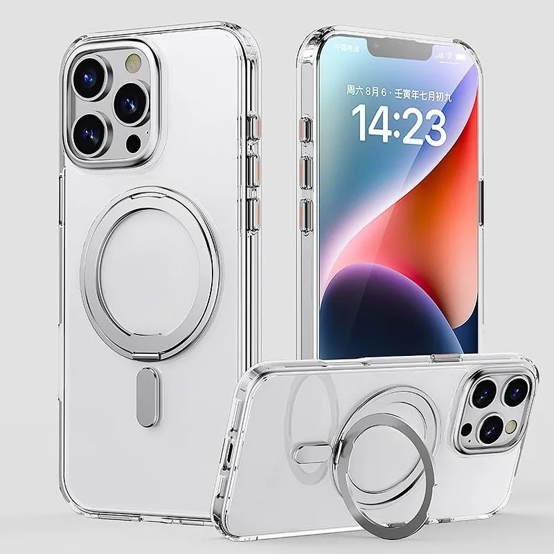 Transparente Handyhülle für iPhone 17 Pro Max 16 Plus 15 14, mit magnetischer MagSafe-drehbarer Halterung, stoßfeste Schutzhülle Image