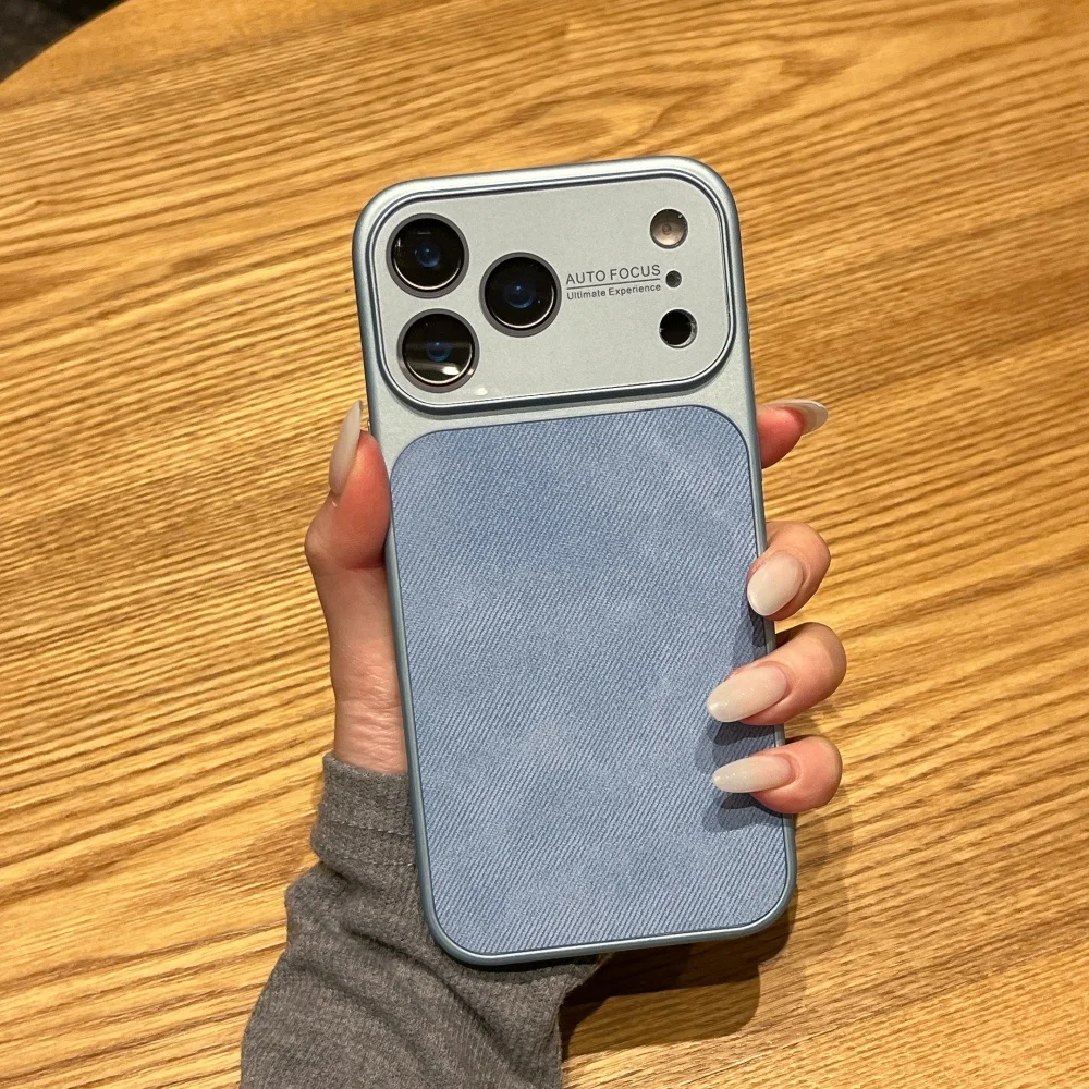 Luxuriöse Original Mattierte Denim-Leder Handyhülle für iPhone 17 16 15 14 13 Pro Max 17ProMax Rutschfeste Stoßfeste Vollschutz-Hülle Image