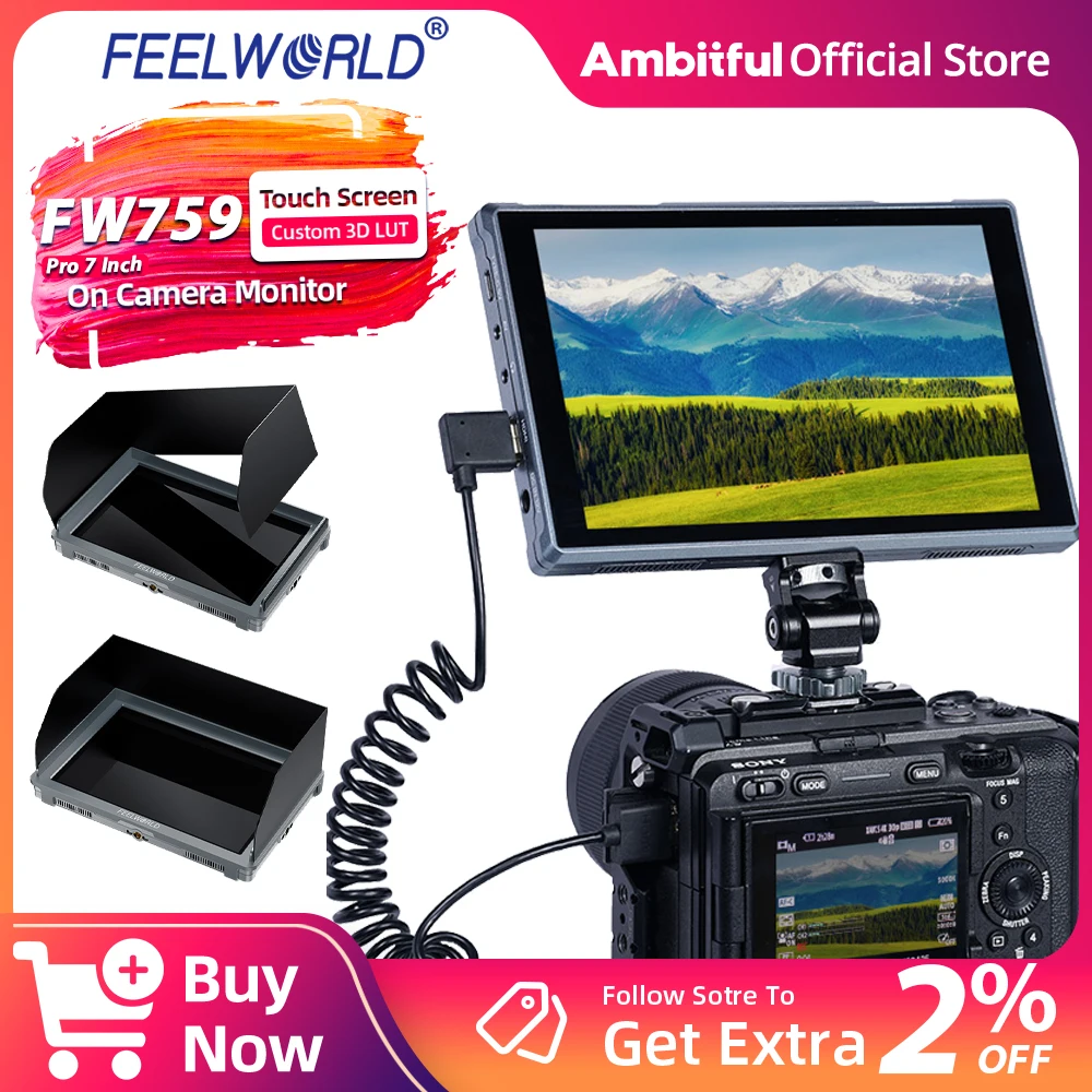 FEELWORLD FW759 PRO 7 Zoll Touchscreen Kamera Monitor 4K HDMI-kompatibel 1280x800 IPS Studio Feld Monitore für Live Video Image