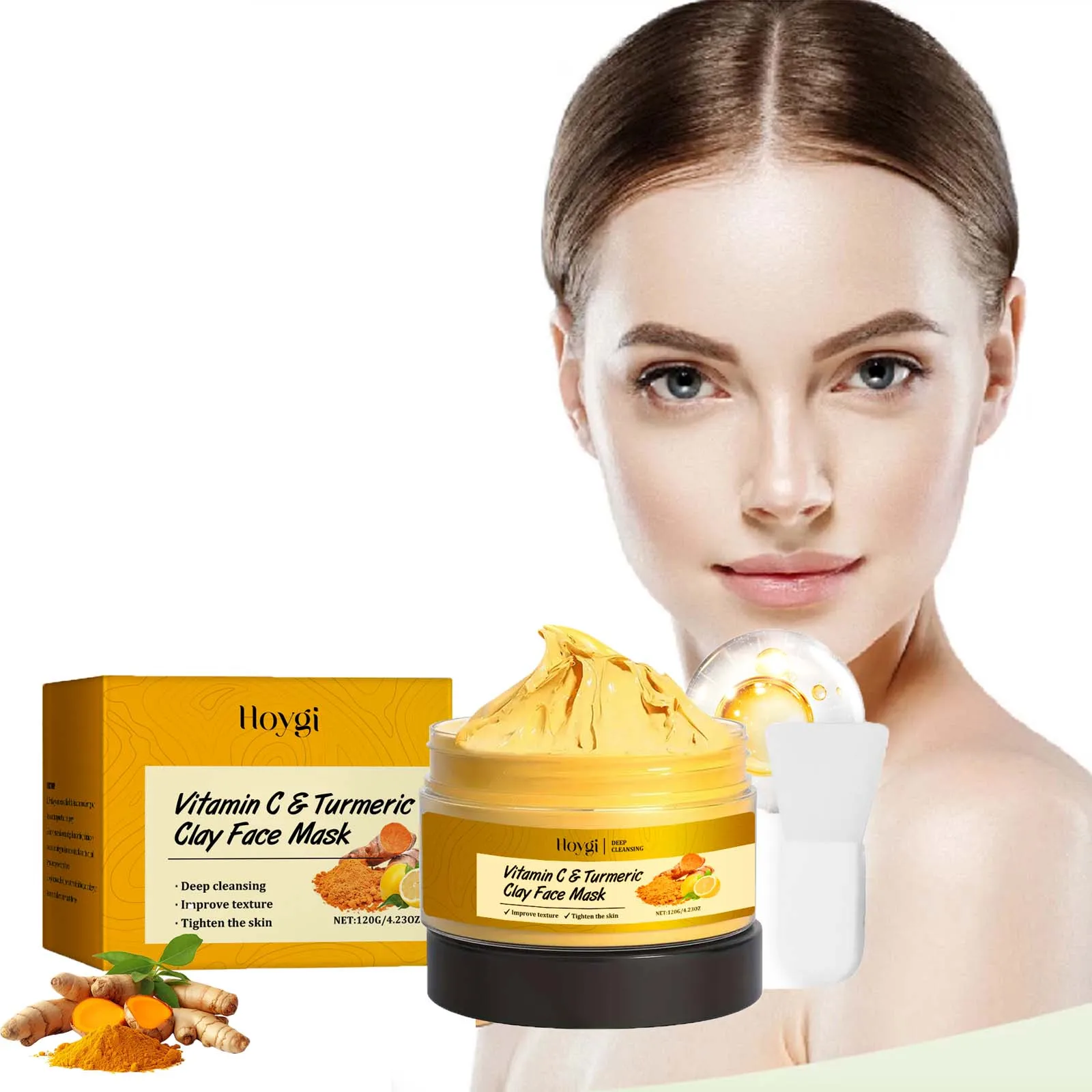 Vitamin C Kurkuma-Tonmaske, Tiefenreinigung, feuchtigkeitsspendend, porenreinigend, verblasst dunkle Flecken, Akne, gleichmäßiger Hautton, strafft die Hautpflege Image