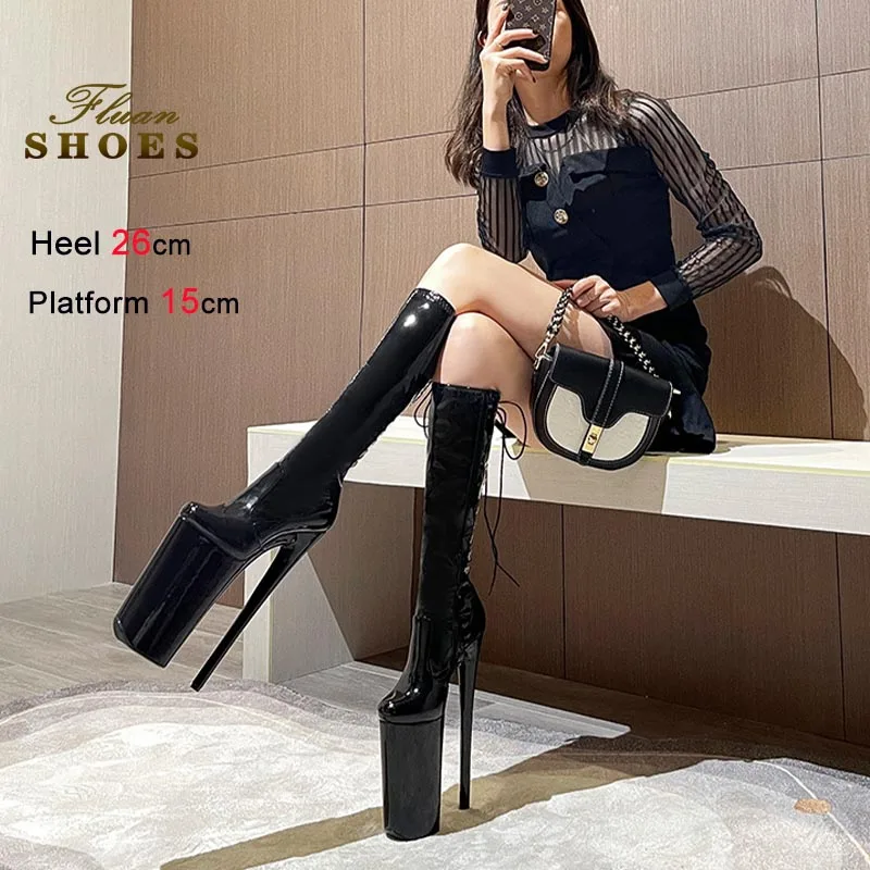 26CM Super Hohe Absätze Damen Kniehohe Stiefel Nachtclub Pole Dance Schuhe Mode Lange Stiefel Sexy Stiletto Dicke Plateau-Stiefel