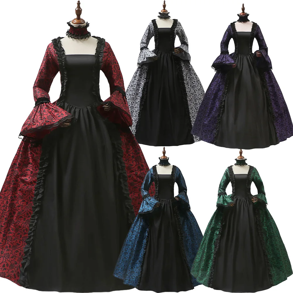 Frauen Cosplay Marie Antoinette Kleid Mittelalterliche Flare Hülse Viktorianischen Party Formale Kleid Renaissance Gothic Floral Robe Plus Größe