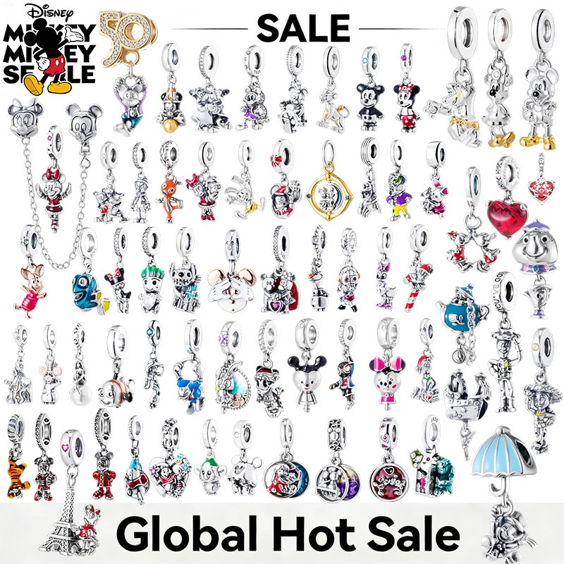 Disney Marvel's Spider-Man Stitch&Mouse Anhänger aus 925er Silber, passend für Original-Armbänder, klassischer Cartoon-Schmuck, Geschenk für Kinder Image