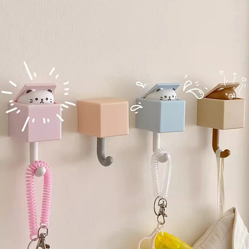 Schlüsselhalter für die Wand, Katzen-Schlüsselanhänger, Schlüsselbrett, Wandhaken, Cartoon-Selbstklebende Schlafzimmer-Türhaken, Tier-Wohndekor-Haken