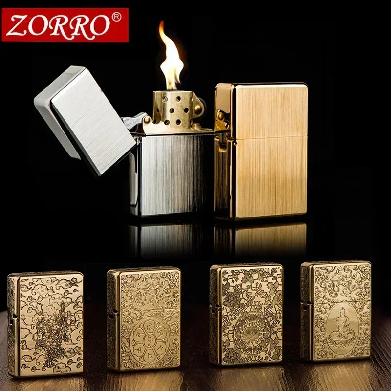 Zorro 912 912s Vintage gepanzertes Kerosinfeuerzeug, wasserdicht, winddicht, luxuriöses Messing, Konstantinopel-Stil, Geschenk für Männer Image