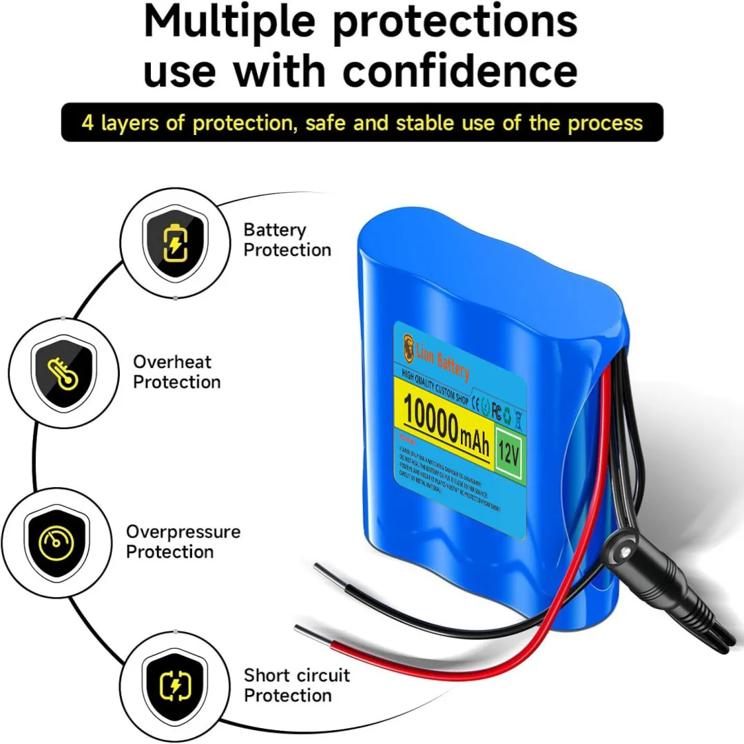 NEUE Tragbare Super 12 V 10000 mah Batterie Wiederaufladbare Lithium-Ionen Akku Kapazität DC 12,6 v 10Ah CCTV Cam Monitor + Ladegerät Image