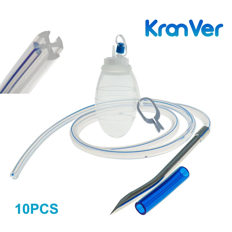 KranVer 10 Stück Geschlossenes Wunddrainagesystem Silikonreservoir und Rundes Gerilltes Drainagegerät mit Trokar für Wunddrainage Image