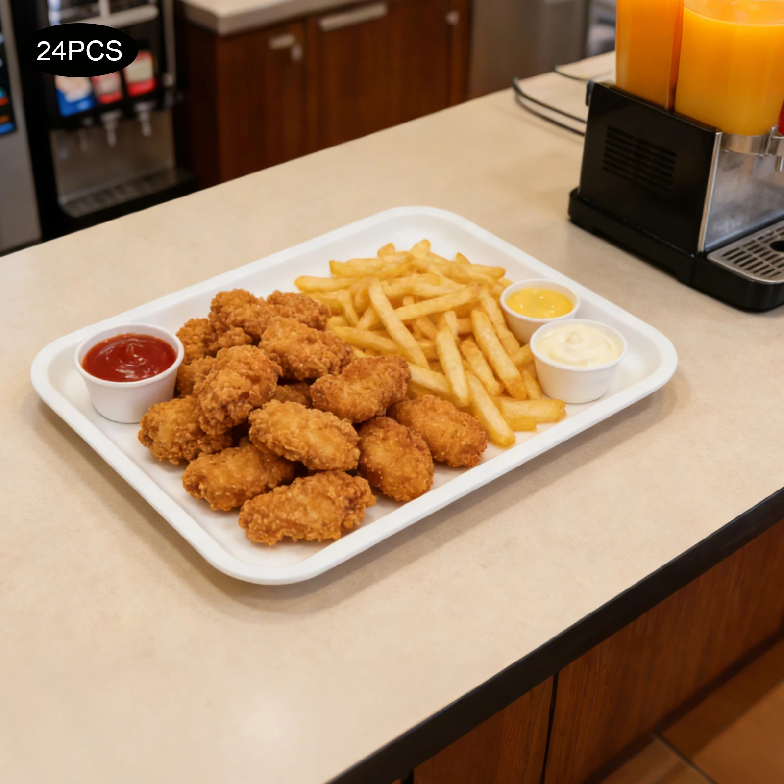 24 Stück Fast-Food-Tabletts 34*24 cm Weiße PP-Serviertabletts Rutschfest Stapelbar Cafeteria-Tabletts für Restaurant, Cafeteria, Küche Image