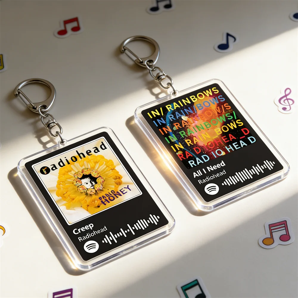 Beliebte Band-Musik-Schlüsselanhänger: Creep, All I Need, Let Down, No Surprises Songs – Schlüsselringe, Schmuck für Fans, Freunde, Geburtstagsgeschenke Image