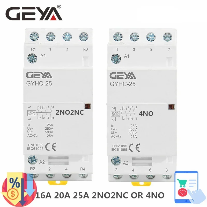 GEYA GYHC 4P 25A 220V/230V 50/60HZ Din schiene Haushalt AC Modulare Schütz 4NO ODER 2NO2NC ODER 3NO1NC ODER 4NC Image