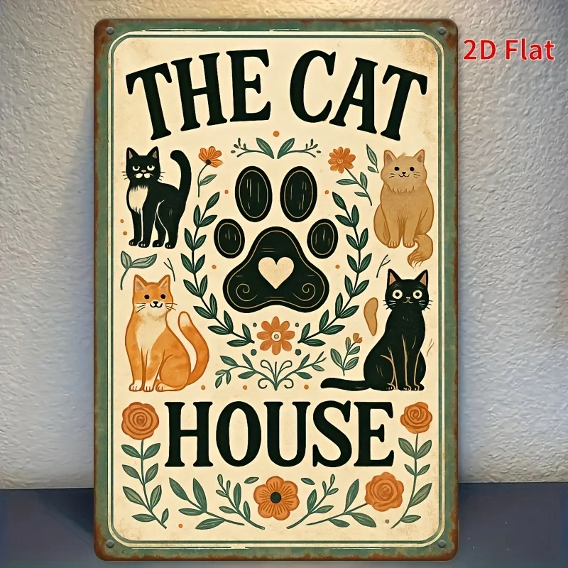 Vintage Katzenhaus Metallschild aus Eisen, 20,3 x 30,5 cm, niedliche Katzen-Wanddekoration für Zuhause, Schlafzimmer, Café Image