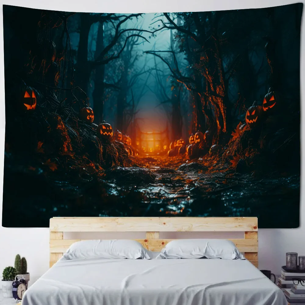Halloween Horror Wald Kürbis Fledermaus Tapisserie Hause Wohnzimmer Schlafzimmer Wand Dekoration Festival Dekoration Hintergrund Wand Poster