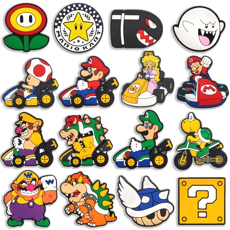 Super Mario Kart Schuh-Charms-Set für Clogs, Cartoon-Spielfiguren, PVC-Clog-Dekorationen, abnehmbare, wasserdichte Sandalen-Schnallen