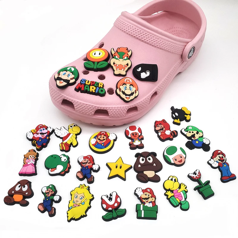 27-teiliges Super Mario Schuh-Charms-Set Cartoon-Spiel PVC Clog-Charms für Clogs Abnehmbare Wasserdichte Sandalen-Dekorationen Zubehör