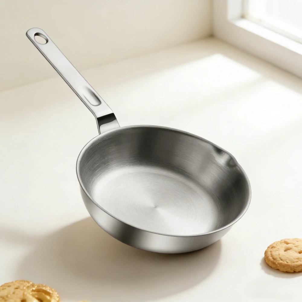 316 Lebensmittelechte Unbeschichtete Bratpfanne aus Edelstahl, Antihaftbeschichtete Haushaltspfanne für Induktionsherde, Kleiner Flachboden-Topf Image