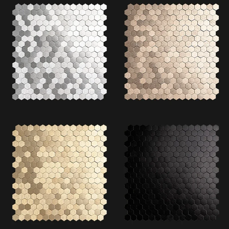 3D-Mosaik-Metall-Aluminium-Sechskant-Panel-Wandaufkleber zum Abziehen und Aufkleben von Backsplash-Fliesen, selbstklebend, goldfarben, wasserfest, Heimdekoration