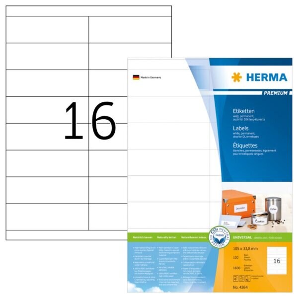 HERMA PREMIUM Etiketten 105 x 33,8 mm, weiß, matt, permanent haftend, bedruckbar Image