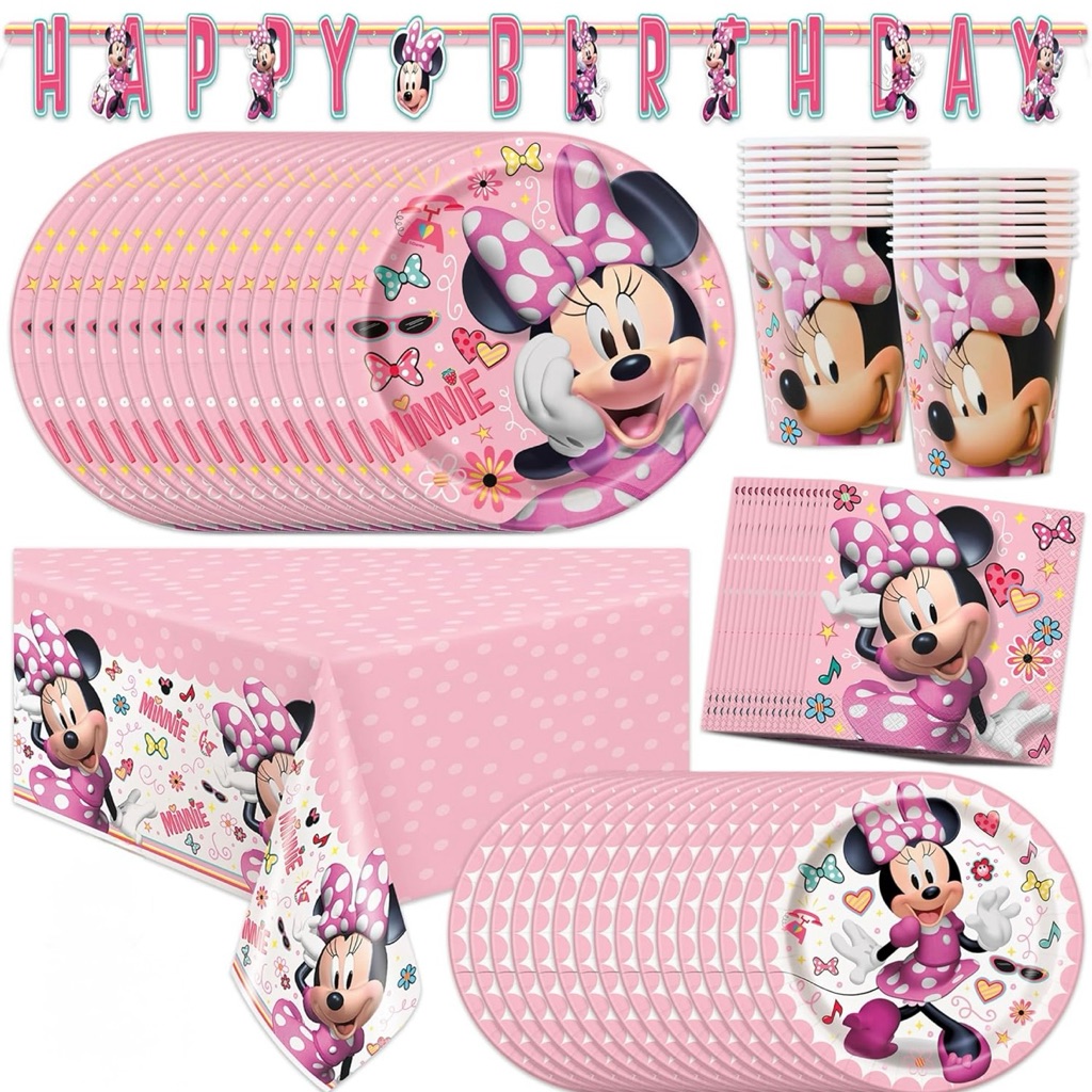 Disney Party Supplies | Disney Minnie Mouse Pink Party Tableware Set | Color: Pink | Size: Os