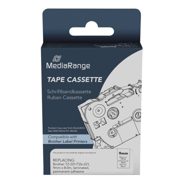 MediaRange Beschriftungsband ersetzt brother TZe-221 schwarz auf weiß 9 mm x 8 m, 0.9 cm