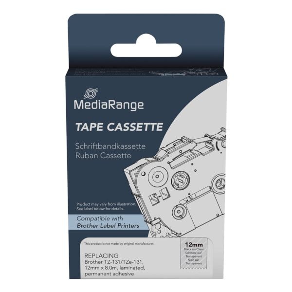 MediaRange Beschriftungsband ersetzt brother TZe-131 schwarz auf transparent 12 mm x 8 m schwarz, 1.2 cm Image