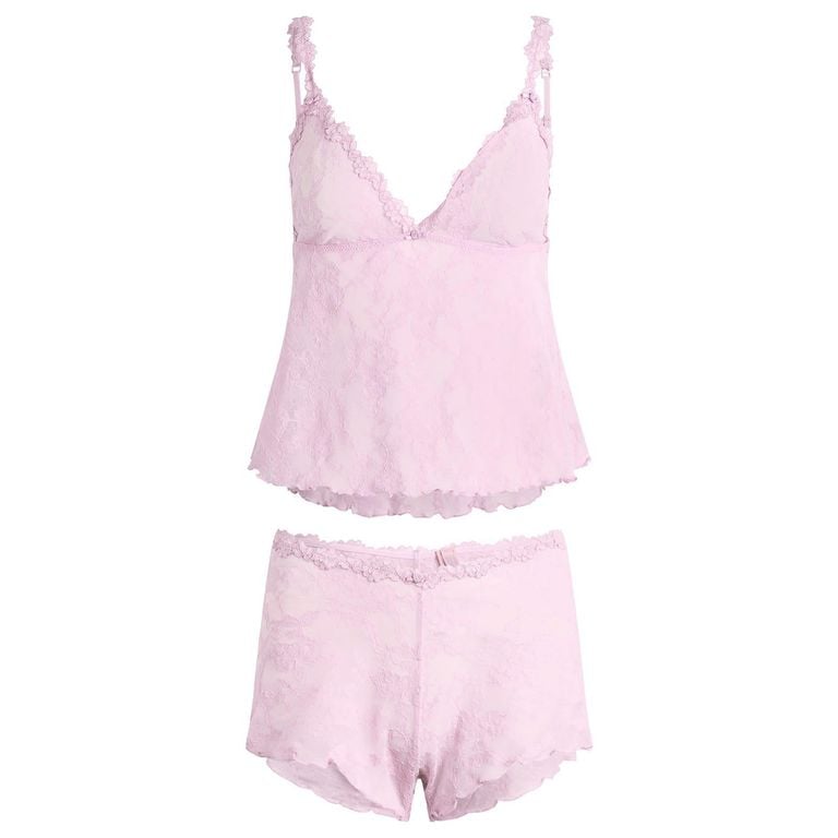 Stretch Lace Triangle Cami & Short Set - Pink - Skims Nightwear