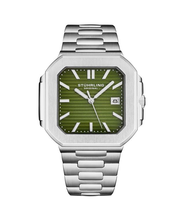 Modulus 4064 Men S 43 Mm Quartz Watch Brushed Steel Case Sunray Dial And Integrated Bracelet - Gray - Stuhrling Watches