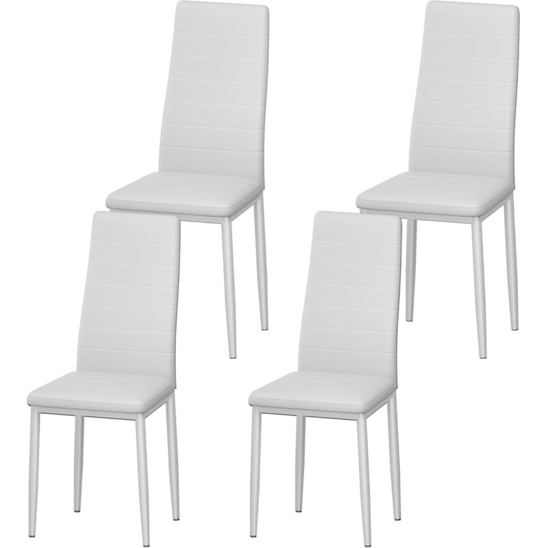 Stanew Set Di 4 Sedie Da Pranzo, Sedie Da Pranzo, Sedie Da Pranzo Moderne, Seduta Imbottita Spessa, Set Di Sedie Da Cucina, Gambe In Acciaio, Sedie Da Cucina In Ecopelle, Bianco