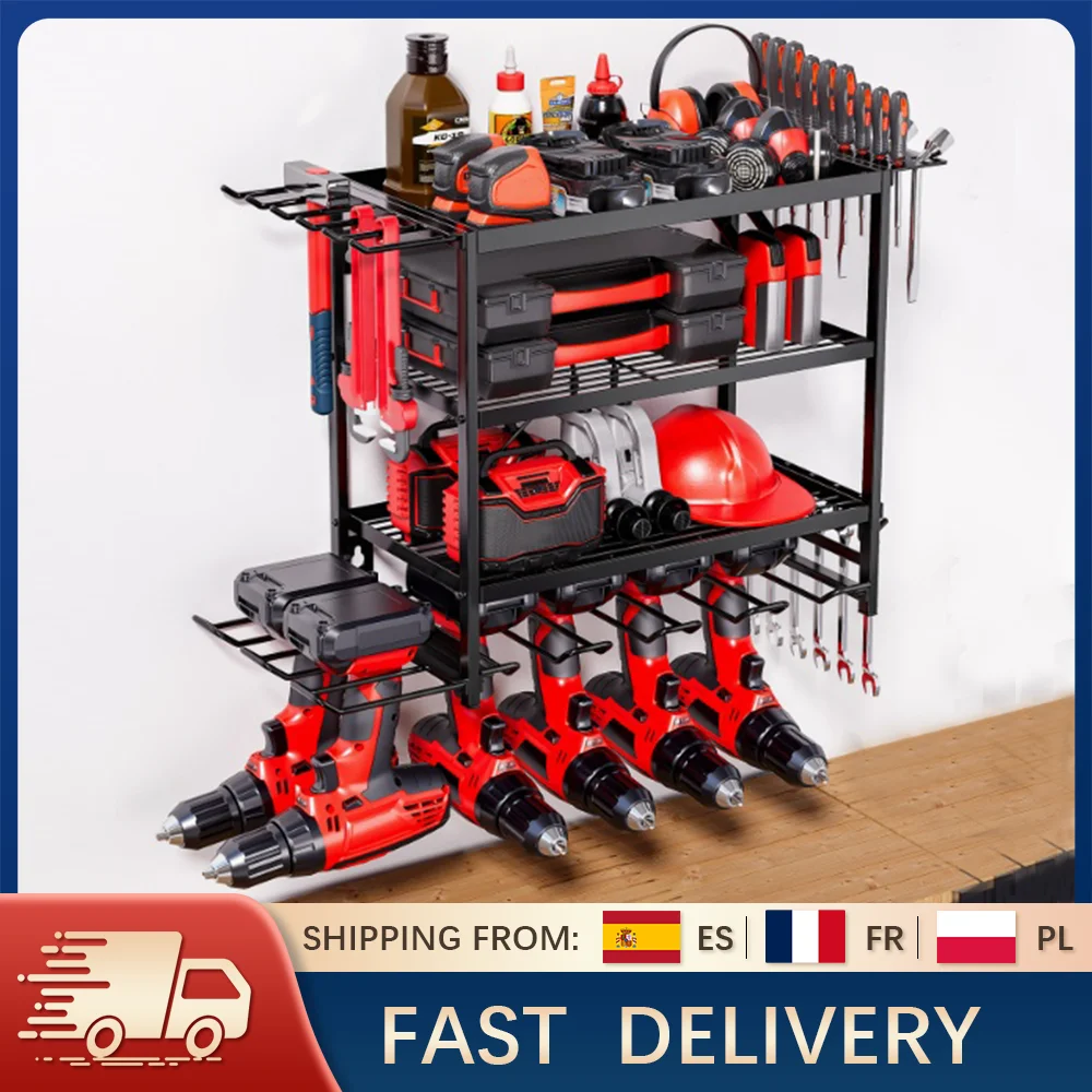 Organisateur d'outils à 4 niveaux, étagère murale pour outils, armoire à outils, chariot de rangement pour perceuse électrique, armoire à outils pour garage et atelier
