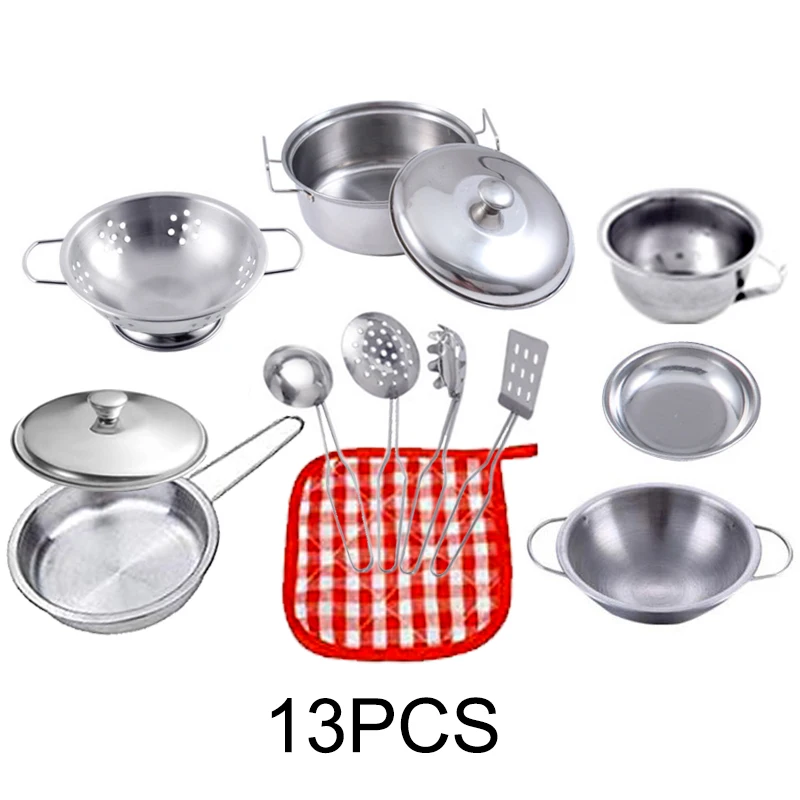 Jouets de cuisine avec ustensiles de cuisine en acier inoxydable, ensemble de casseroles et poêles, jouets de cuisine, jeu de simulation éducatif