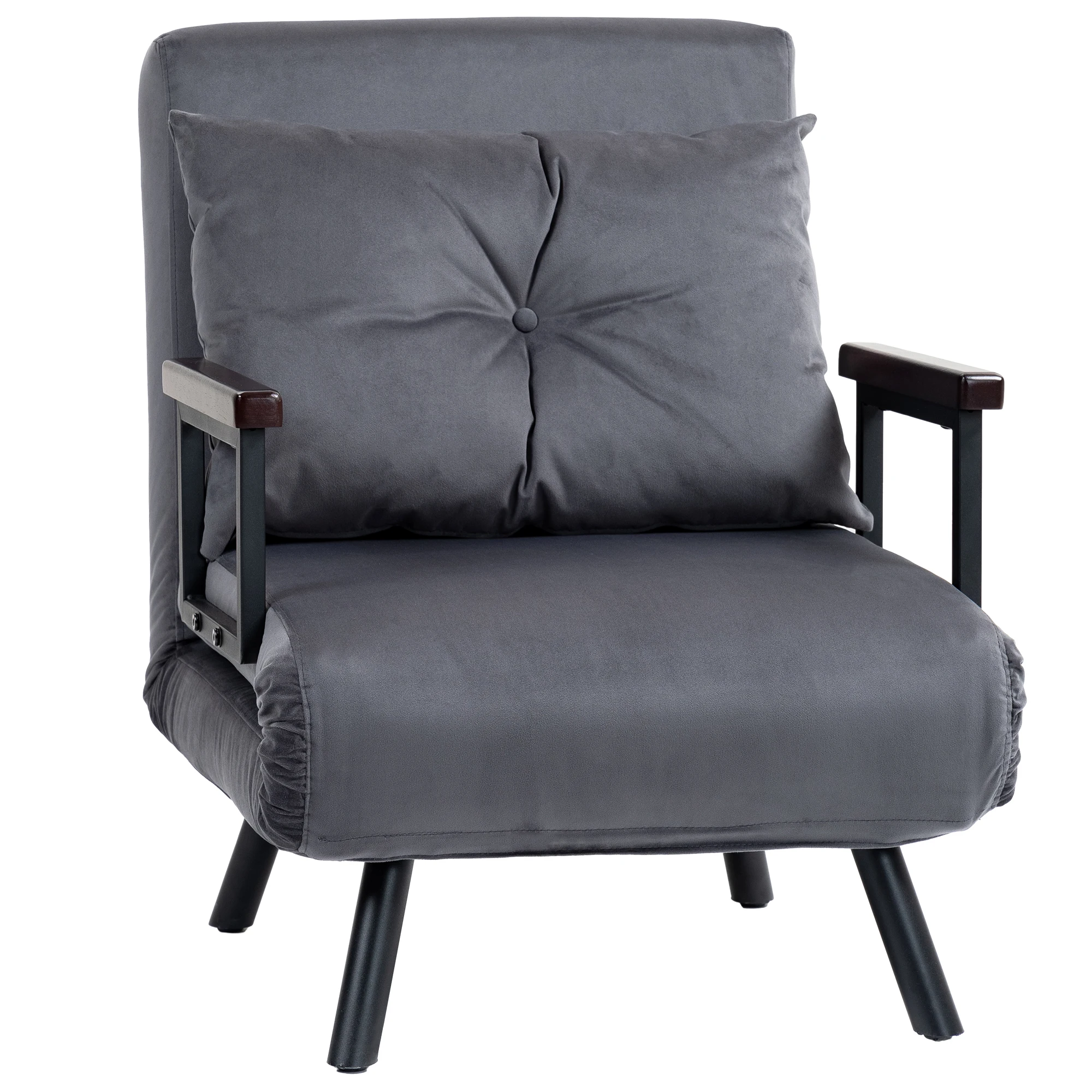 PINGGO 4-in-1 Velvet Feel Single Chair Bed Folding Sofa Bed with Pillow Modern Accent Chair for Bedroom Living Room-grey