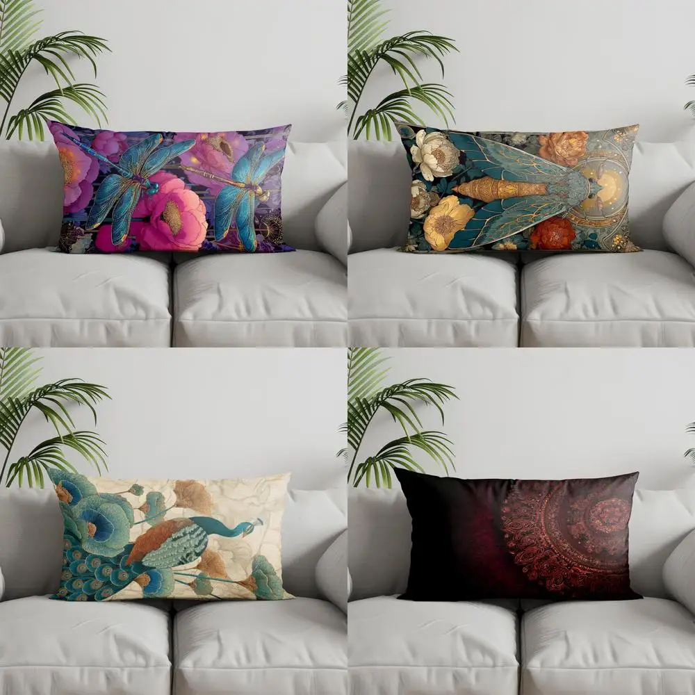 Home Decor Bunte Libellen und Blumen Kissen Geeignet für Sofa Schlafzimmer Auto Kissenbezug Kissen Rechteckiges Rückenkissen Image