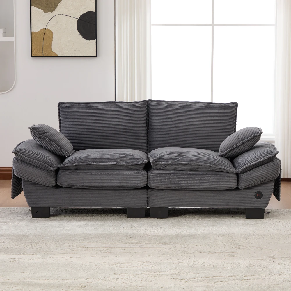 Modulares Kabelsofa mit USB-C-Anschluss und Seitentaschen, Sofa mit breitem Sitzbereich, ergonomisches Design, hochdichte Schaumstoffpolsterung.