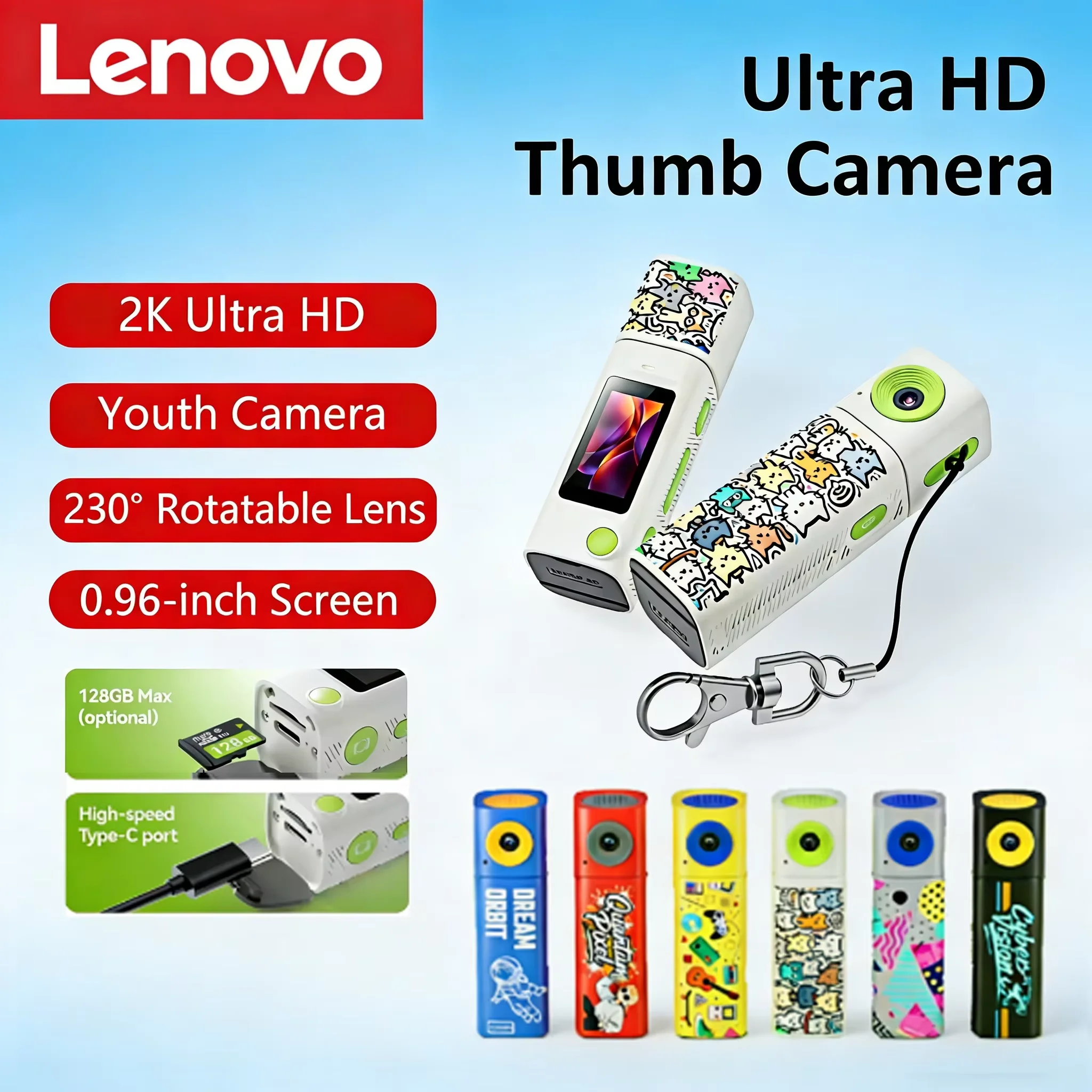 Lenovo G10 Lippenstift-CCD 2K Mini-Daumenkamera Studenten-Actionkamera 61 ° HD-Weitwinkel-Foto- und Videorekorder in DOPAMINE-Farbkombination Image