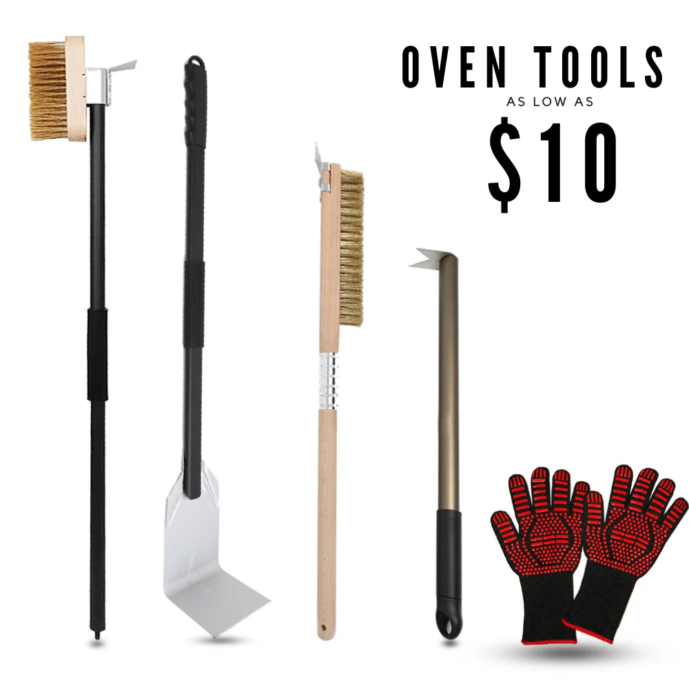 Pizza Ofen Zubehör Reinigung Pinsel Asche Rake Pizza Drehen Spinner Gabel Ofen Handschuhe BBQ Werkzeug Herd Pinsel Grill Grill Schaber Image